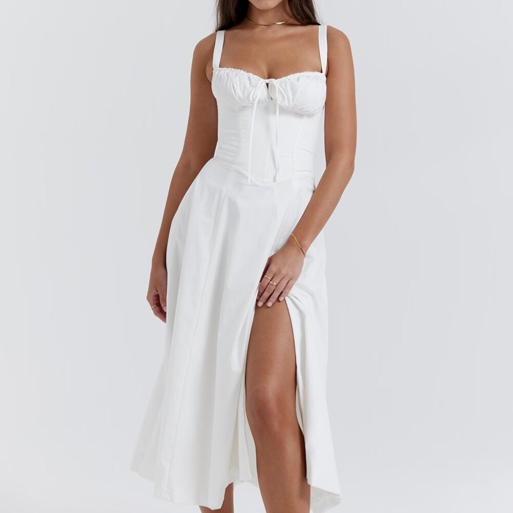 House of CB White Corset Midi Dress with High Side Slit